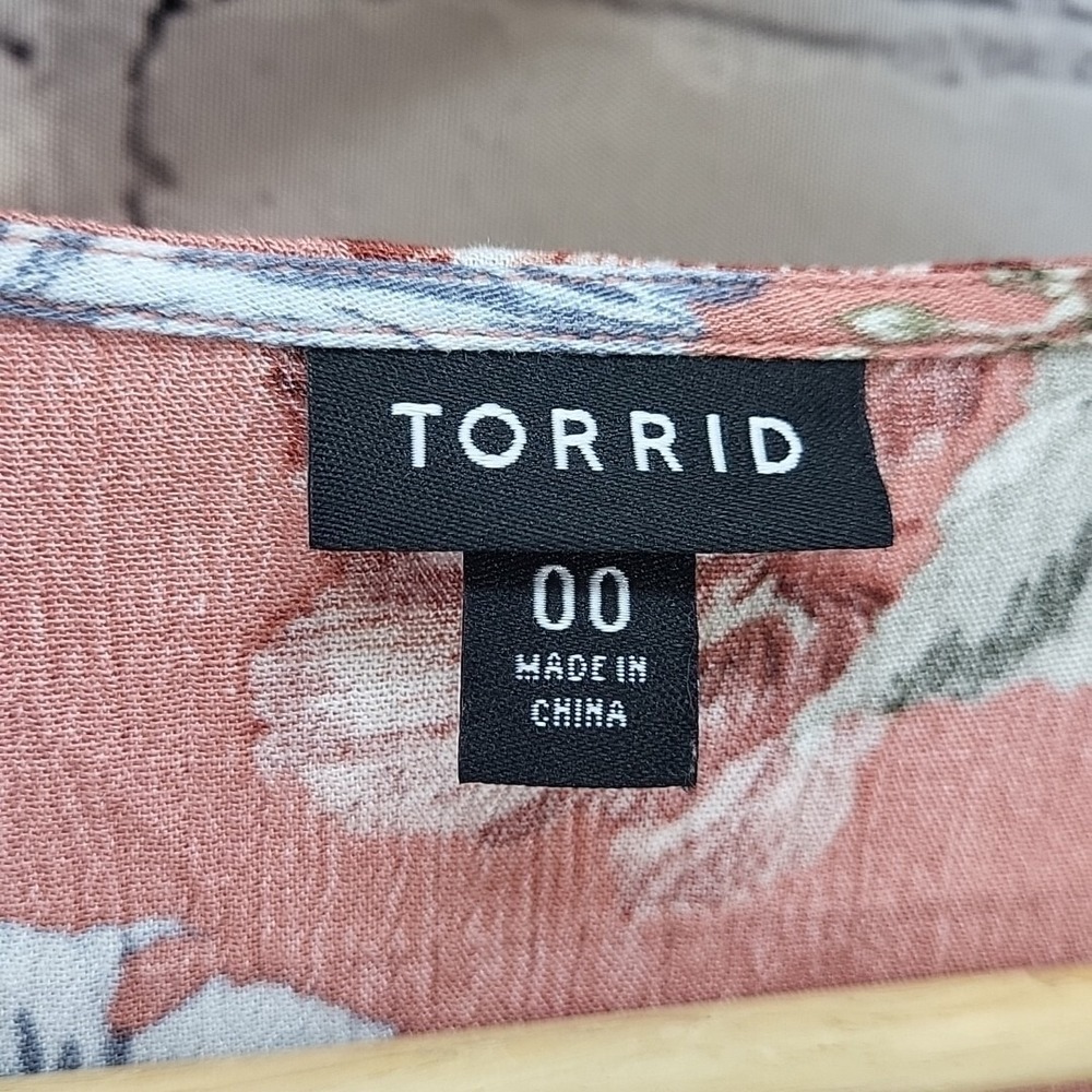 Torrid Floral Peasant Top Womens Plus Sz 00 Peach Cottagecore - Picture 6 of 11